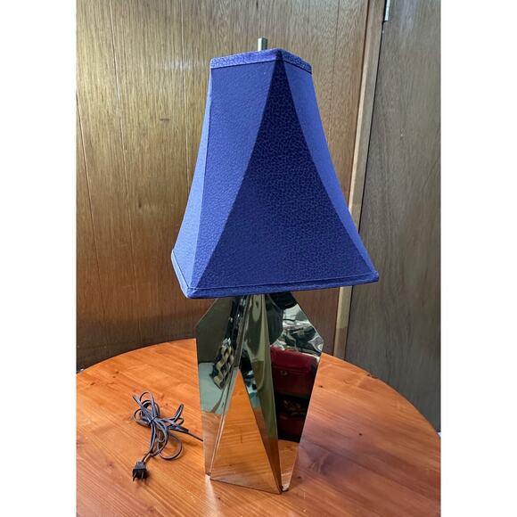 Vintage Quirky Angular Gold Metal Lamp with Purple Shade - Picture 5 of 10